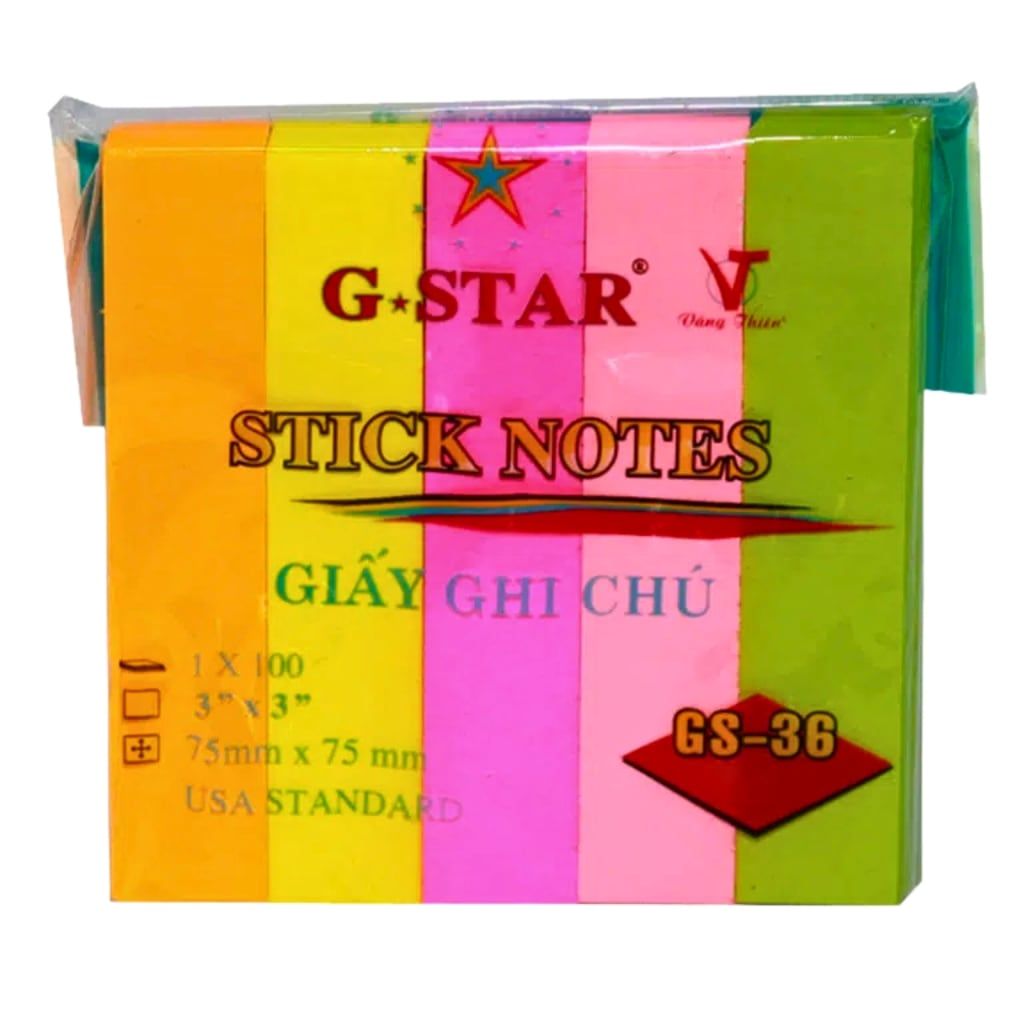 Giấy ghi chú 3×3 5 màu nhỏ G-STAR | Sticky notes 75×75mm