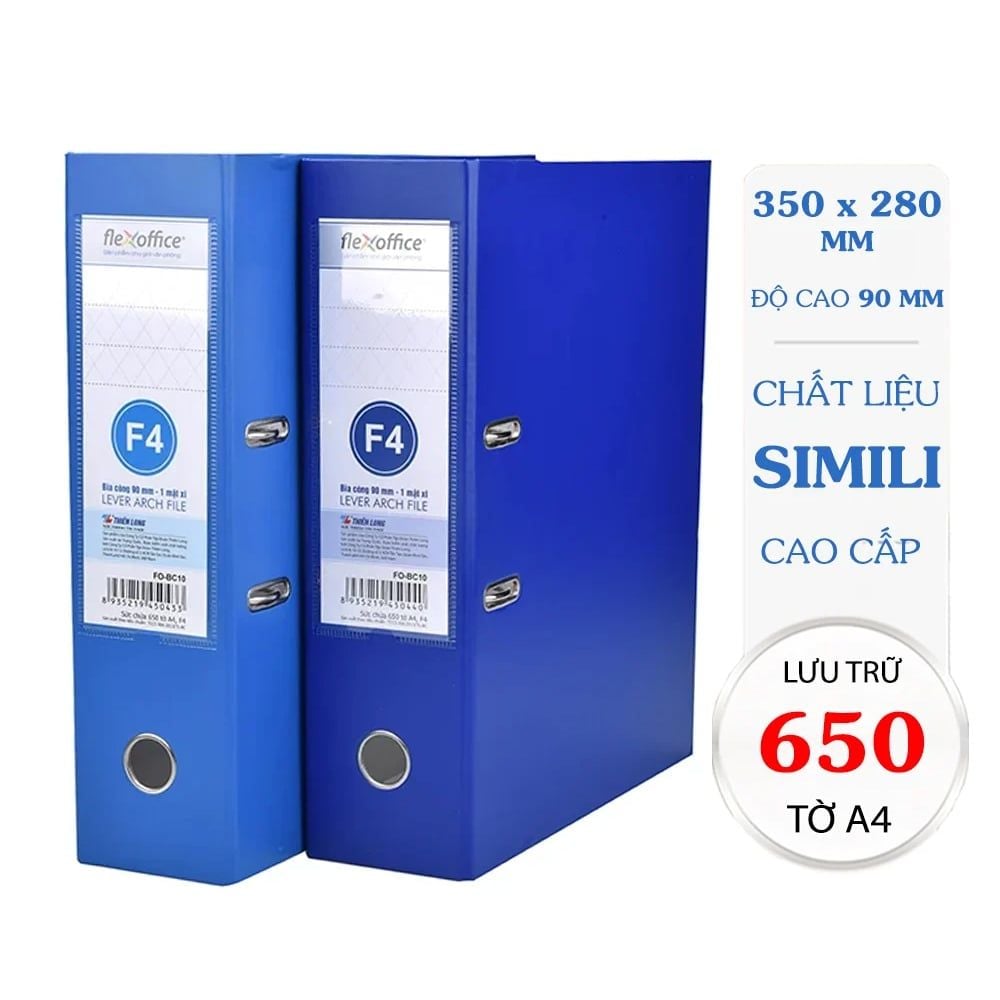 Bìa còng F4-A4, lưu trữ 800 tờ, gáy 90mm, Thiên Long Flexoffice FO-BC10