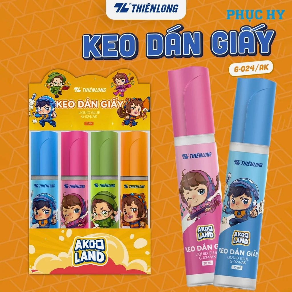 Keo dán giấy Akooland Thiên Long G-024 30 ml nhiều màu kèm hộp trưng bày