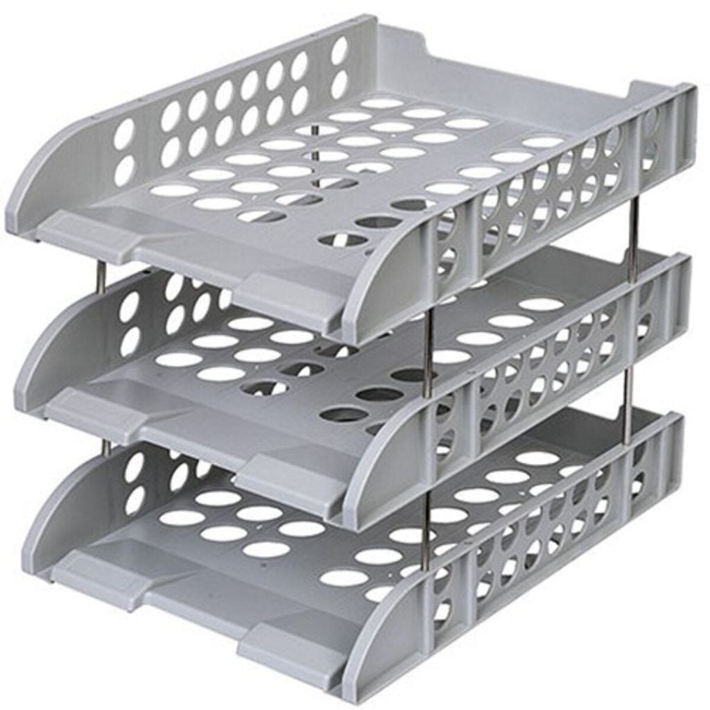 Khay hồ sơ 3 tầng Deli 9217 màu xám
