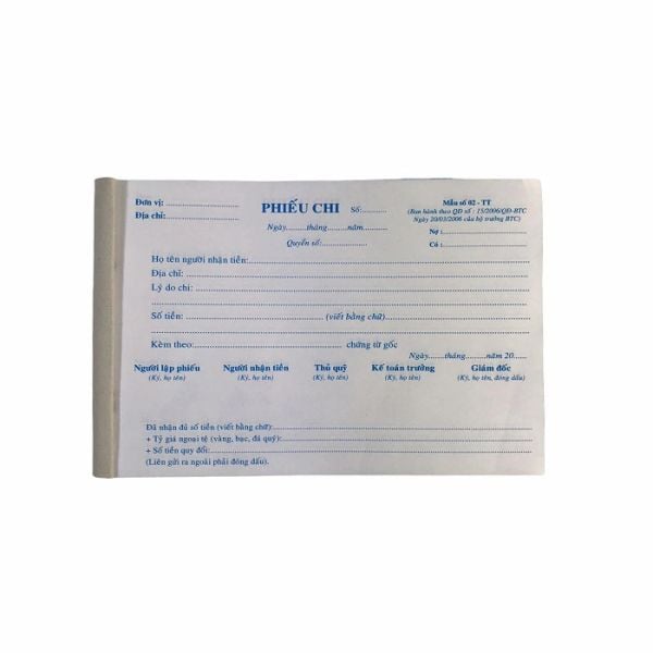 Phiếu chi 3 liên NY 13 × 19 cm, 50 bộ