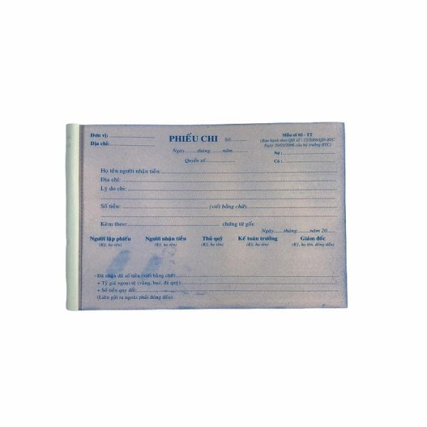 Phiếu chi 3 liên NY 13 × 19 cm, 50 bộ