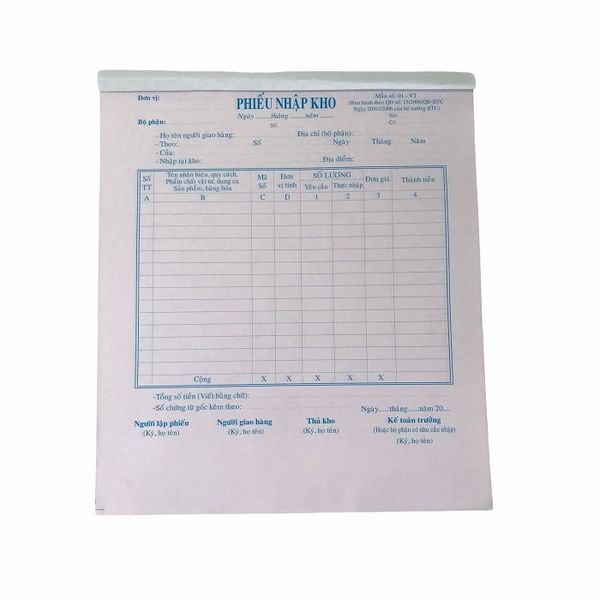 Phiếu nhập kho 2 liên NY 16 × 20 cm, 50 bộ