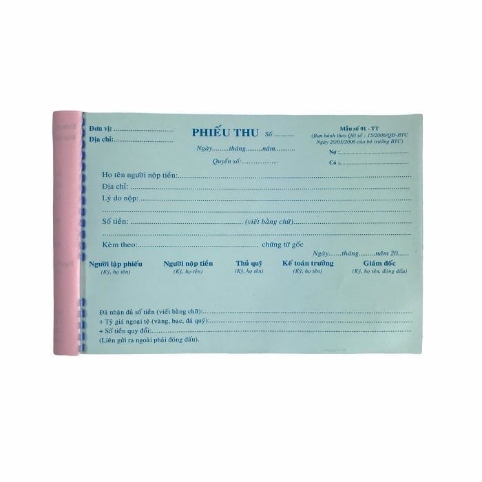 Phiếu thu 3 liên NY