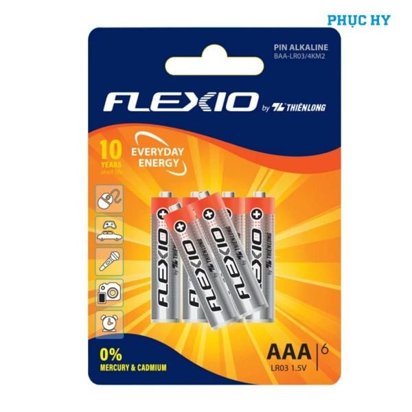 Pin Alkaline AAA Thiên Long Flexio 1.5V – Vỉ 2, 4, 6 viên
