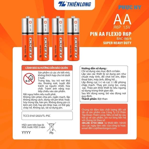 Pin Carbon AA Thiên Long Flexio 1.5V – Lốc 4 Viên BAC-R6/4