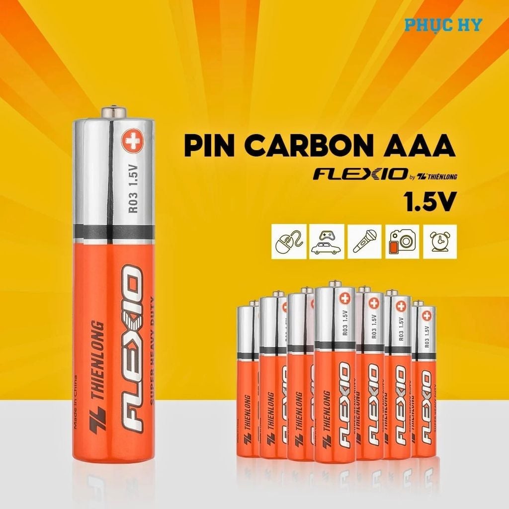 Pin Carbon AAA Thiên Long Flexio 1.5V lốc 4 viên BAC-R03/4