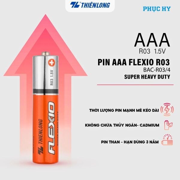 Pin Carbon AAA Thiên Long Flexio 1.5V – Lốc 4 Viên BAC-R03/4