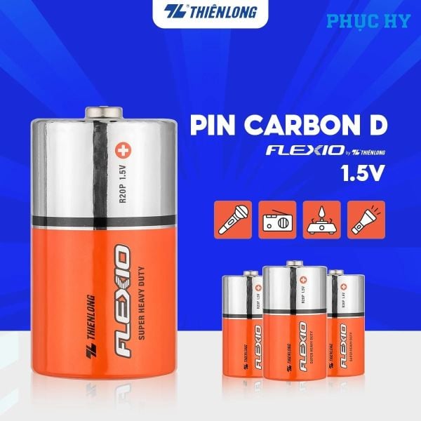 Pin Carbon D Thiên Long Flexio 1.5V – Lốc 2 Viên BAC-R20/2