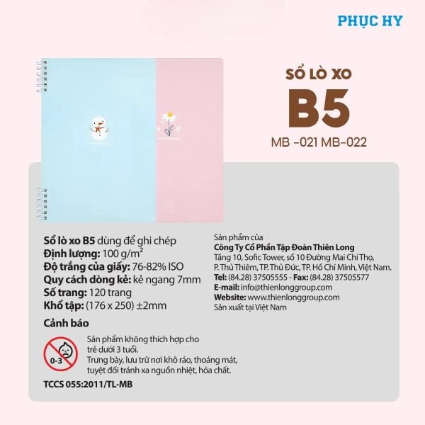 Sổ lò xo 2 đầu B5 Thiên Long MB-021/MB-022 120 trang 100gsm