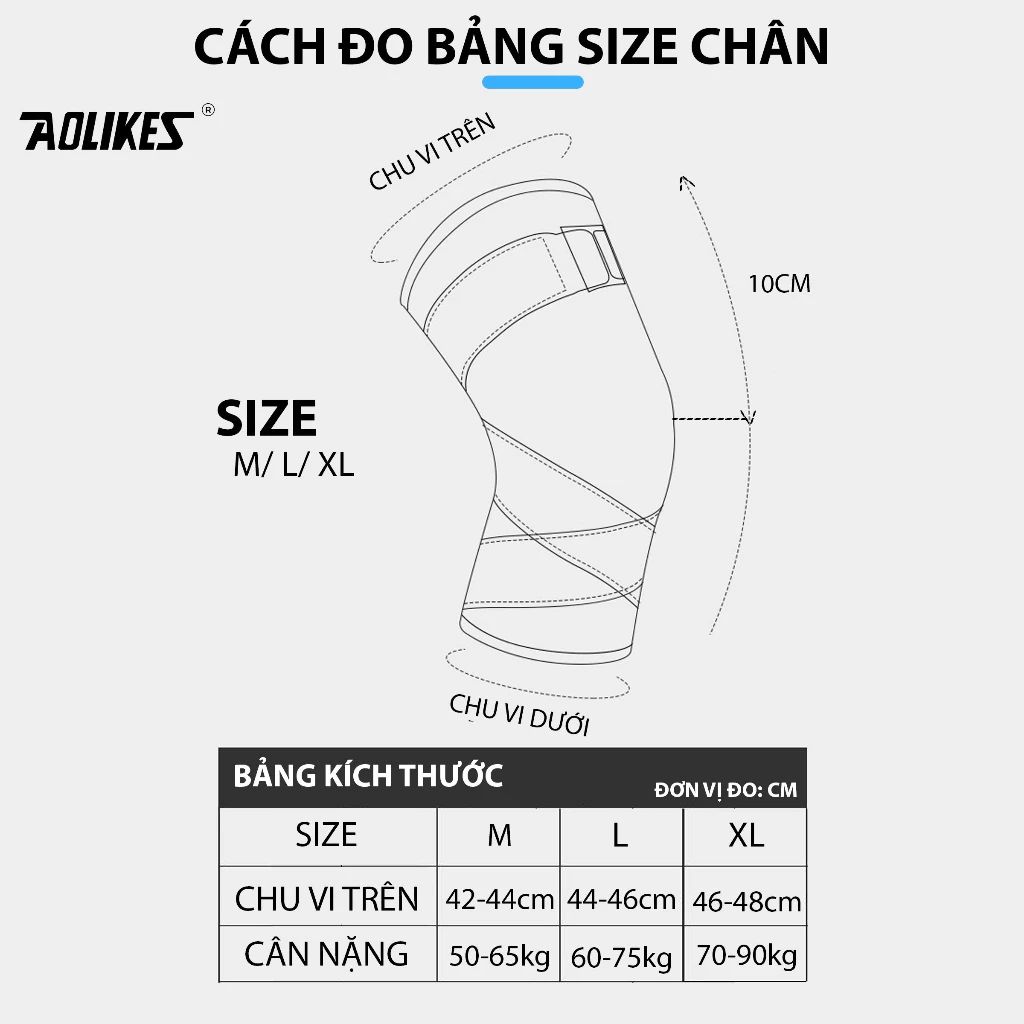  Bó gối có dây quấn trợ lực vải dệt kim 3D thoáng khí Aolikes AL7720 