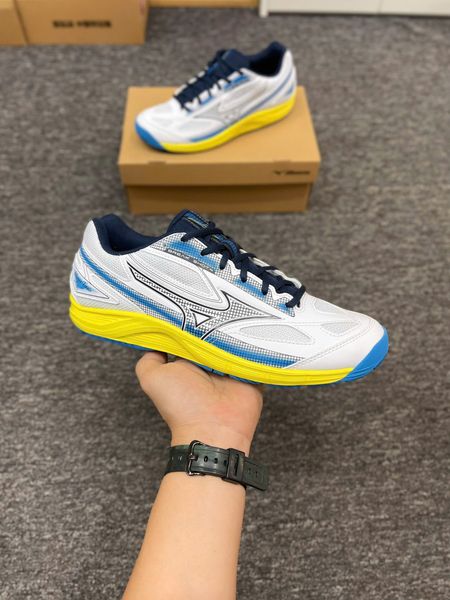  Giày Pickleball Mizuno Break Shot 4 AC Nam ( Trắng / Xanh / Vàng ) - 61GA2340-15 