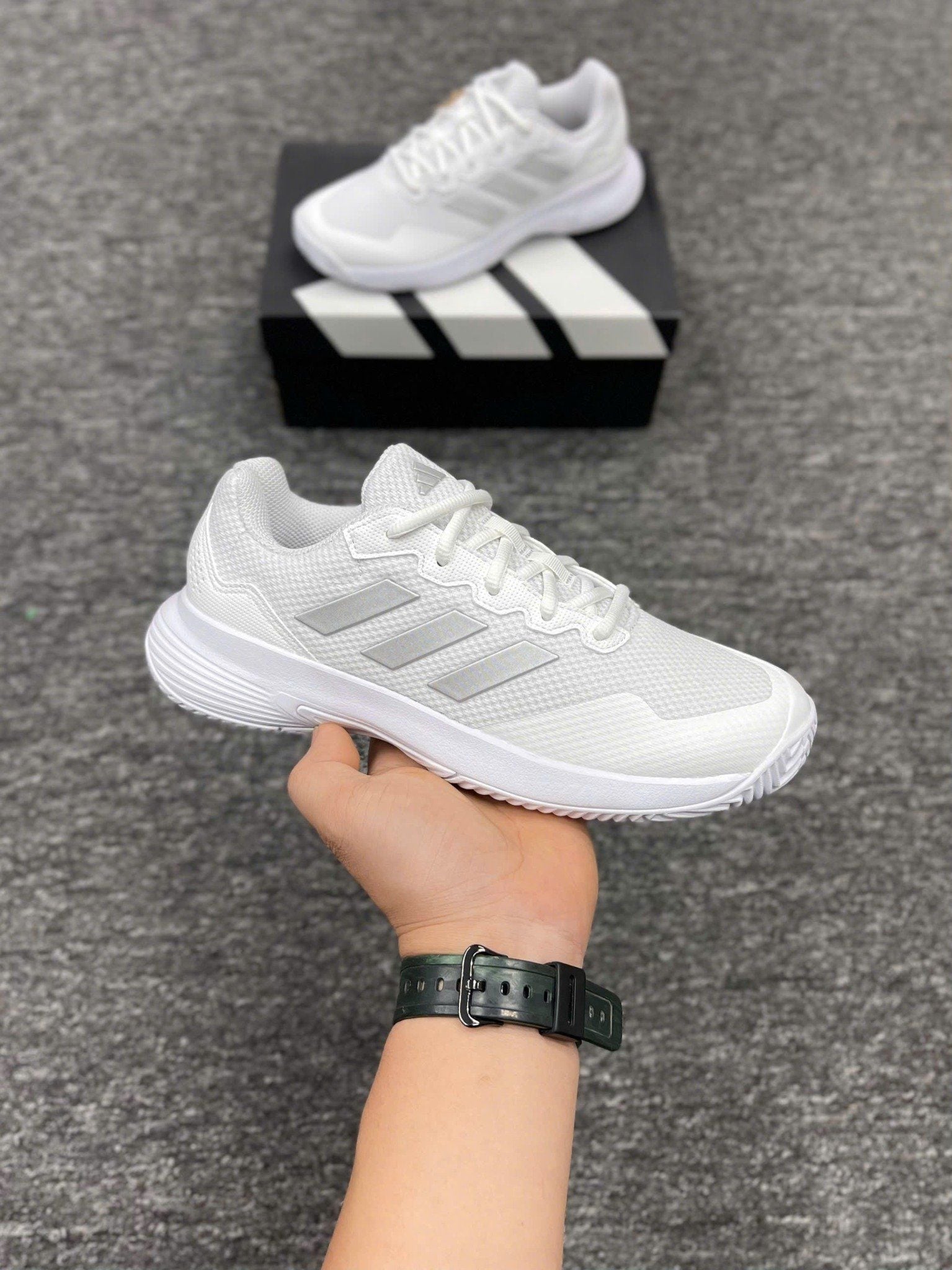  Giày Pickleball Adidas GameCourt 2.0 Nữ | Trắng Bạc | HQ8476 
