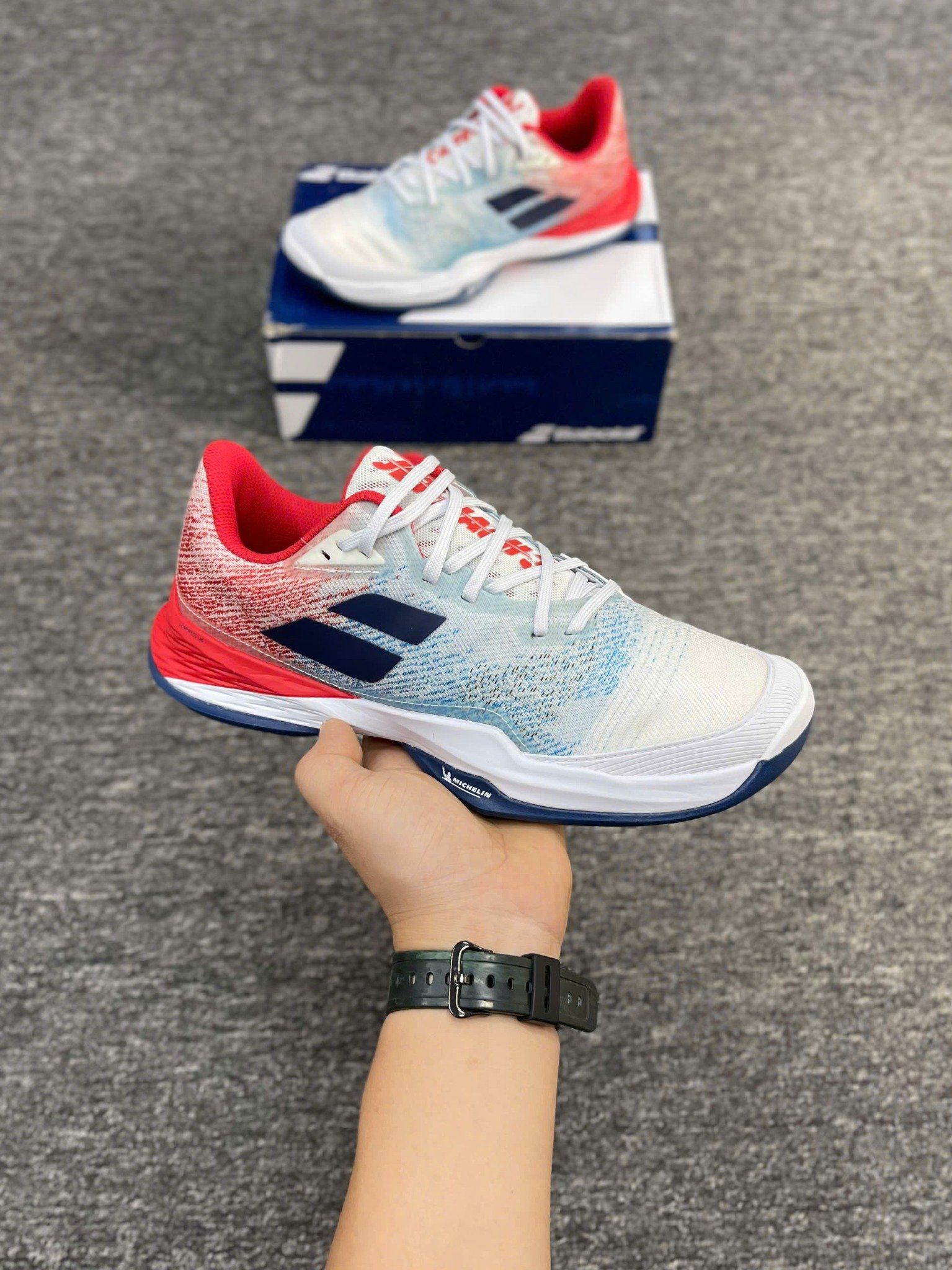  Giày Pickleball Babolat Jet Mach 3 All Court Nam | Trắng Xanh Đỏ | 30F22629 - 1005 