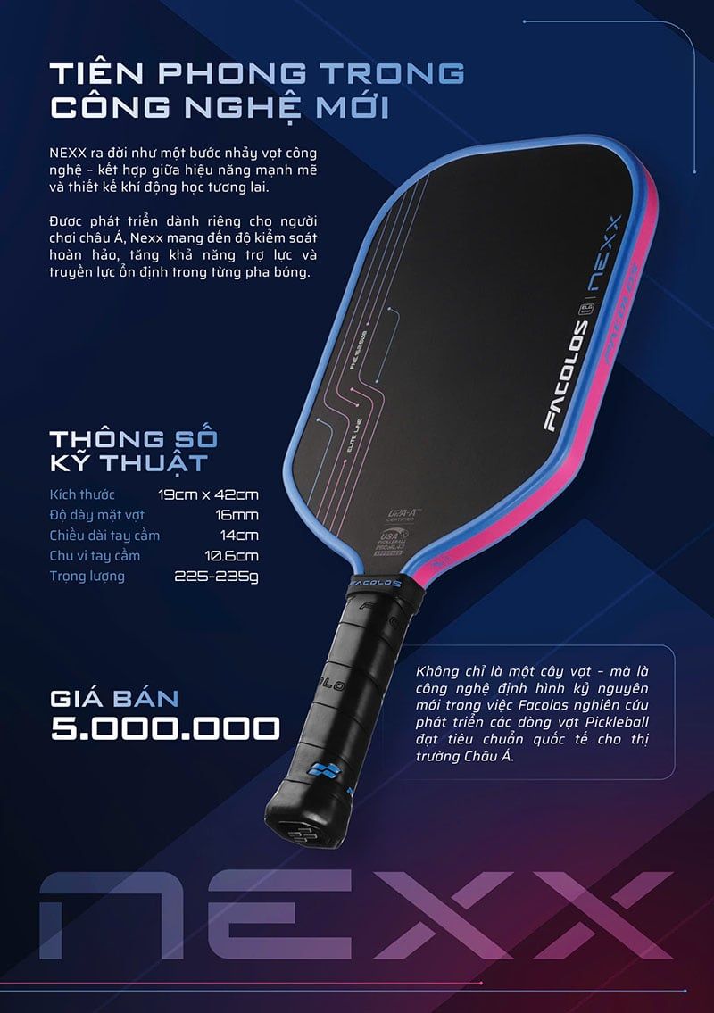  Vợt Pickleball Facolos Nexx - 16mm 