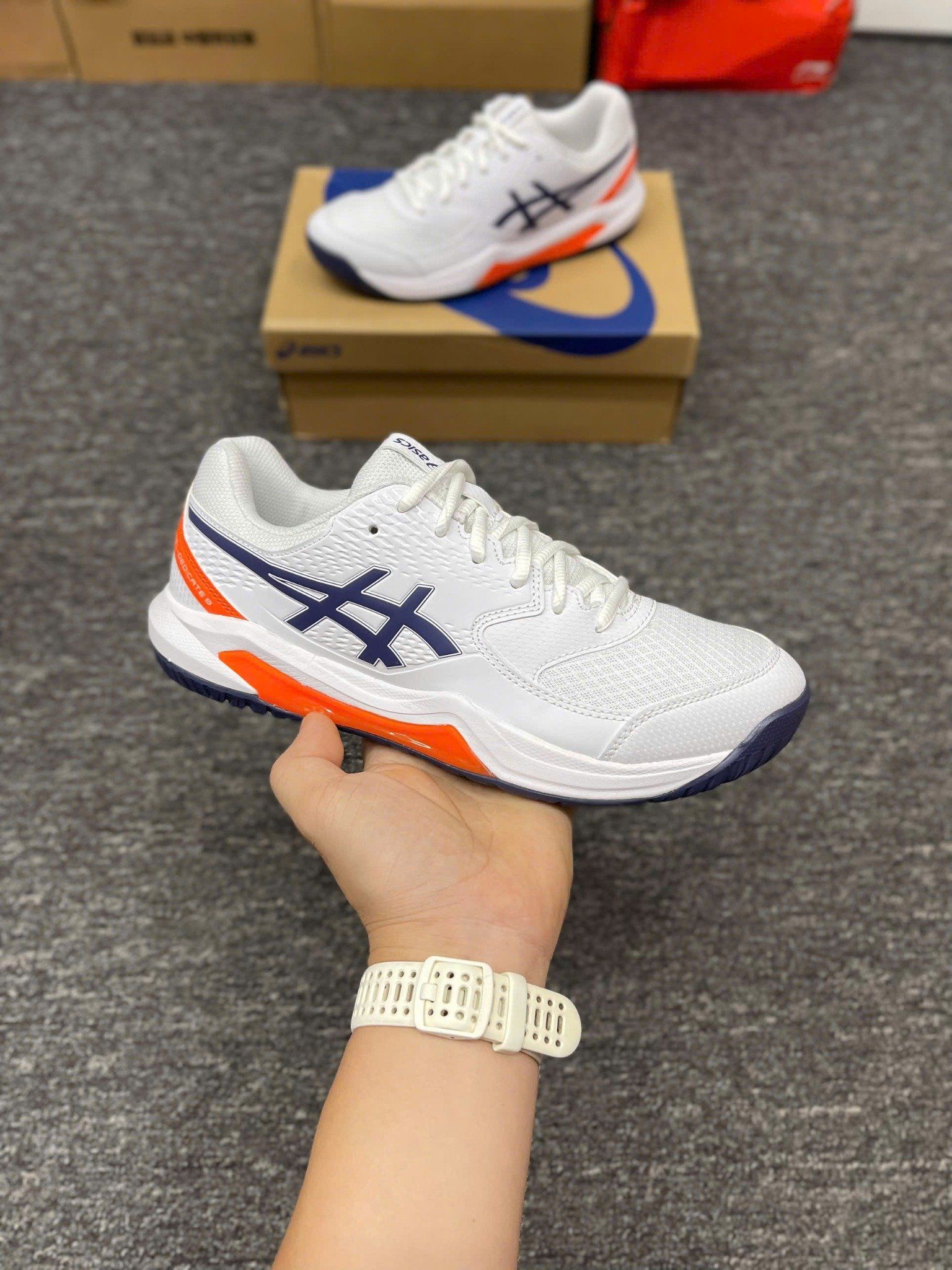  Giày Pickleball Asics Gel-Dedicate 8 Nam | Trắng Cam | 1041A408-110 