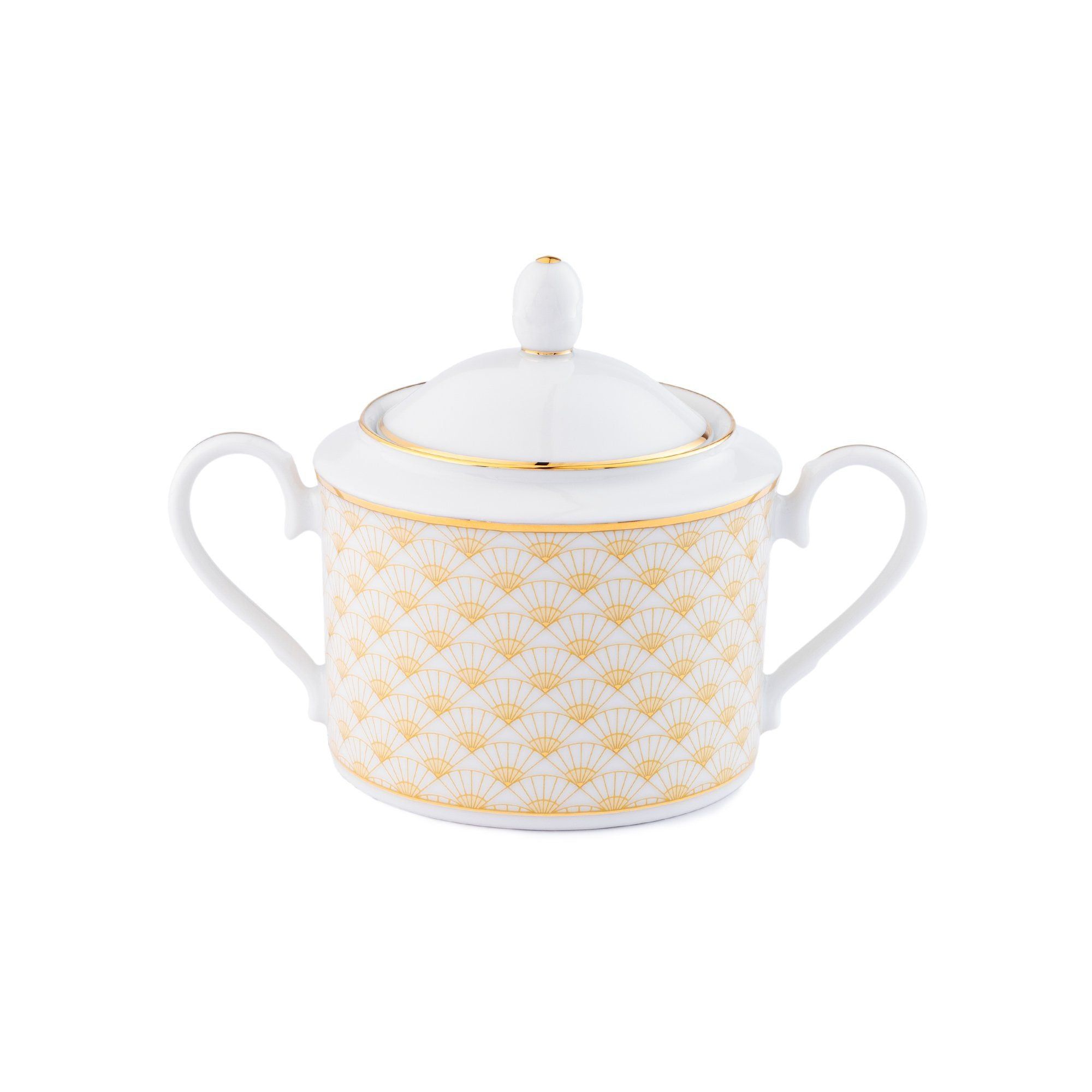 Bình (hũ) đường có nắp đậy dung tích 360ml sứ trắng | Noritake Trocadero Gold 1787L - 91027