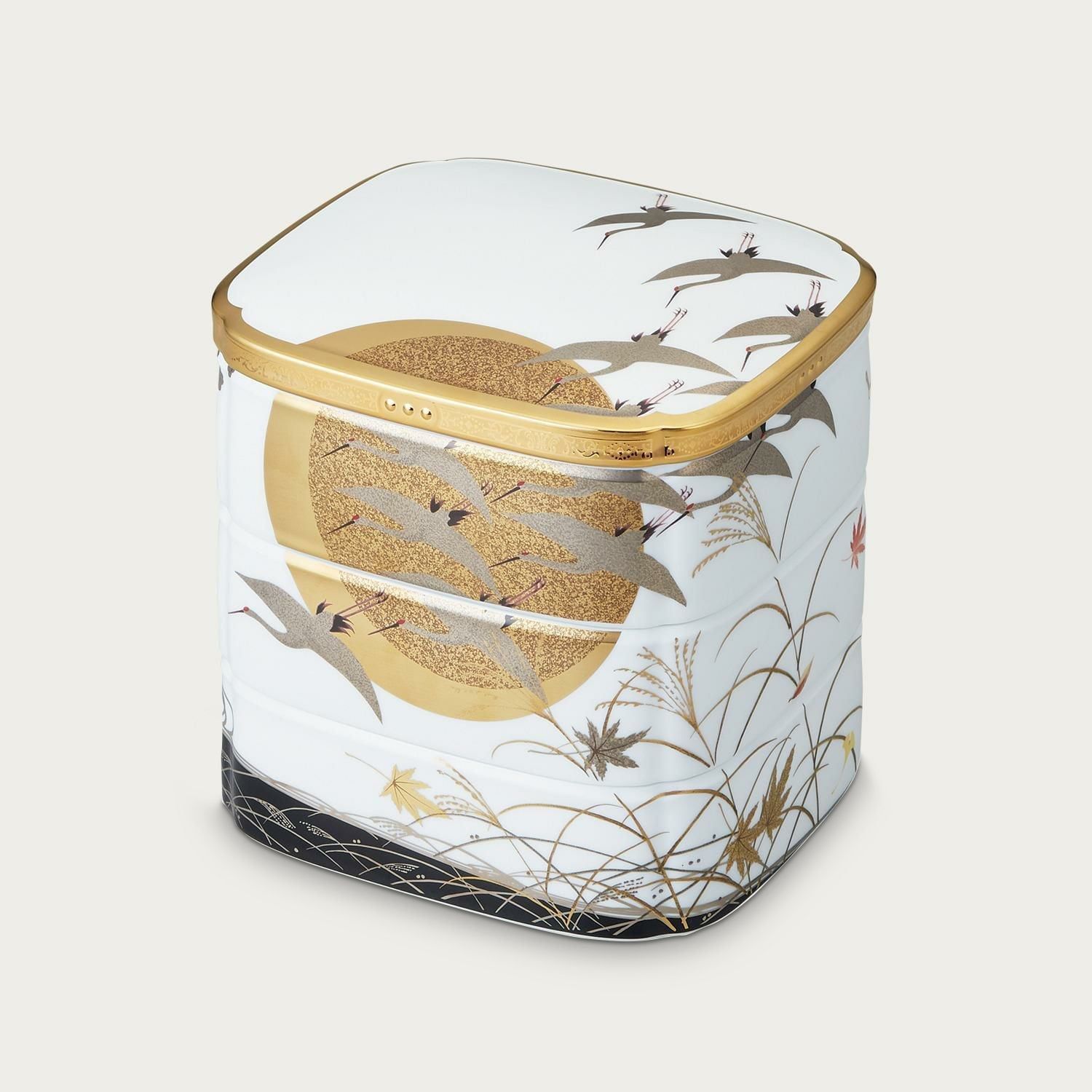 Jubako 3 tầng sứ xương Nhật Bản cao cấp | Noritake Shikisai Rondo 1690-8J - Y2154