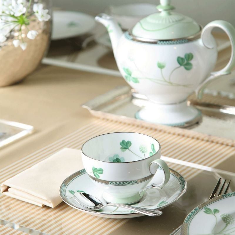 Bộ ấm chén uống trà (Đặc biệt: vẽ tay) 15 món cỏ ba lá sứ xương Nhật Bản cao cấp | Noritake White Clover T790 - T17