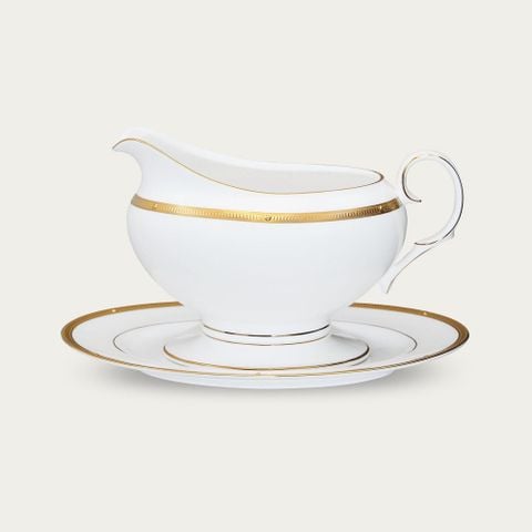  Bình (hũ) đựng nước xốt dung tích 670ml kèm đĩa lót sứ xương | Noritake Rochelle Gold 4796L - 50741A 
