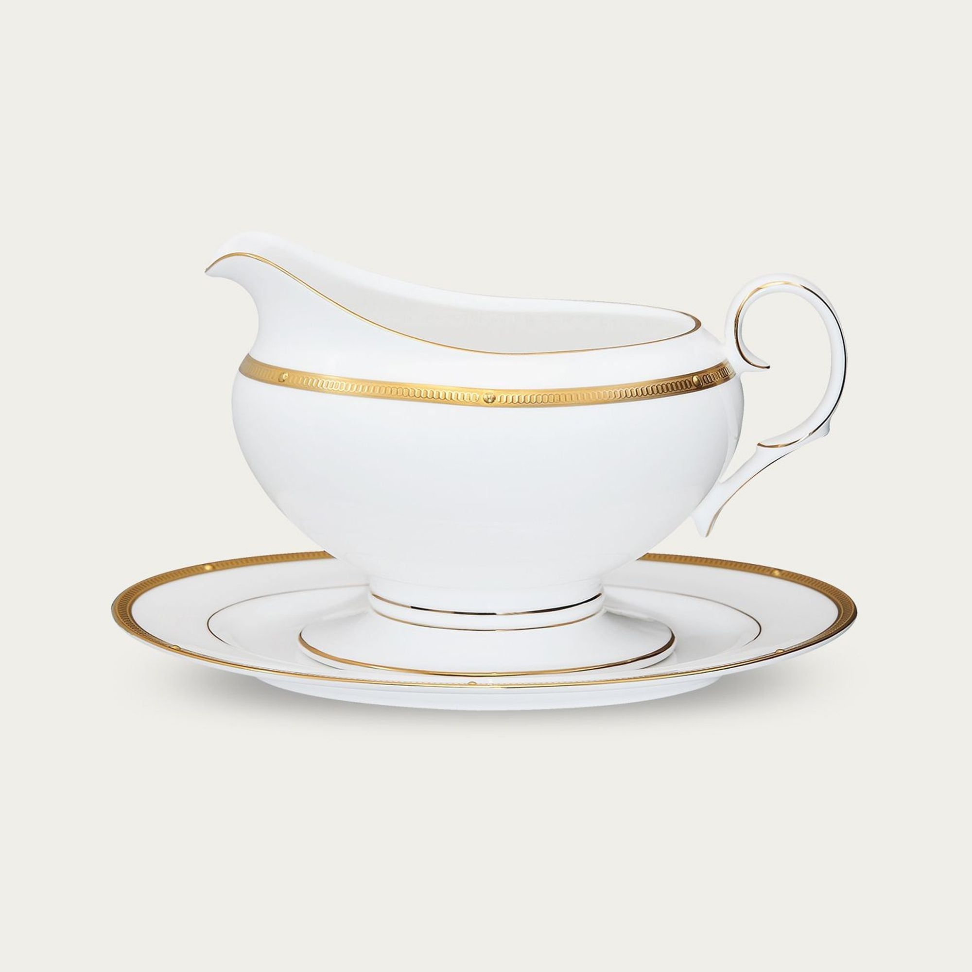 Bình (hũ) đựng nước xốt dung tích 670ml kèm đĩa lót sứ xương | Noritake Rochelle Gold 4796L - 50741A