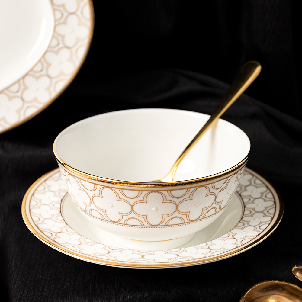 Bát mỳ (tô mỳ) đường kính 16,1cm dung tích 880ml sứ xương | Noritake Trefolio Gold 4945L - 50192A