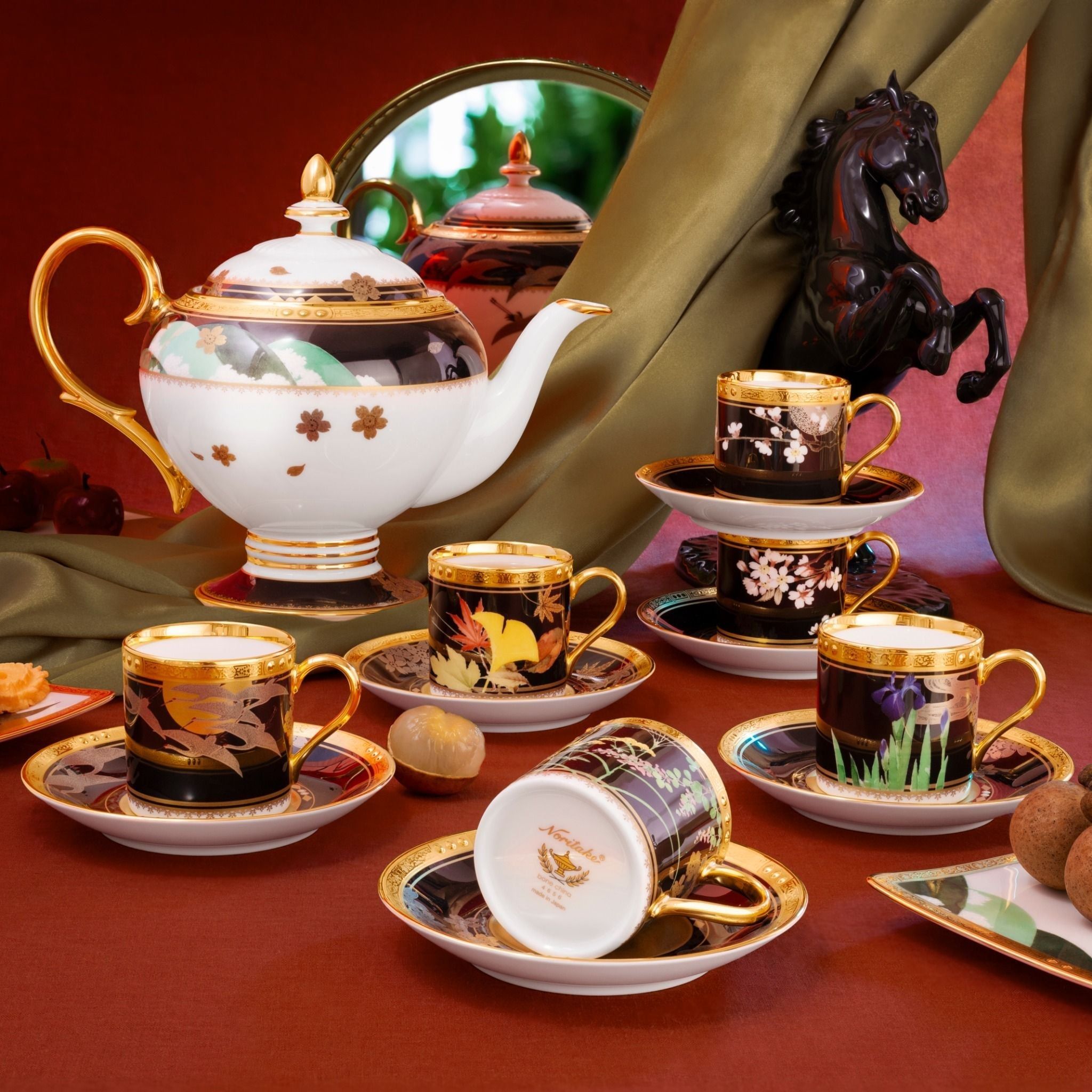 Bộ ấm chén uống trà 13 món (tách trà 90ml) sứ xương Nhật Bản cao cấp | Noritake Shikisai Rondo 4656J - T014S