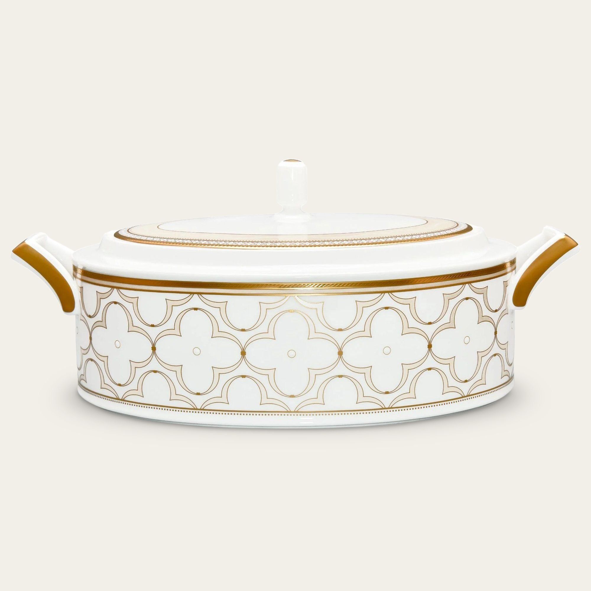 Âu cơm (thố cơm) có nắp dung tích 3.500ml sứ xương | Noritake Trefolio Gold 4945L - 93629