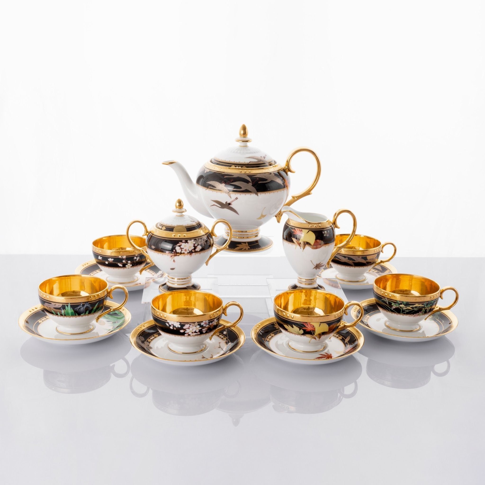 Bộ ấm chén uống trà 15 món (tách trà 240ml) sứ xương Nhật Bản cao cấp | Noritake Shikisai Rondo 4656J - T017A