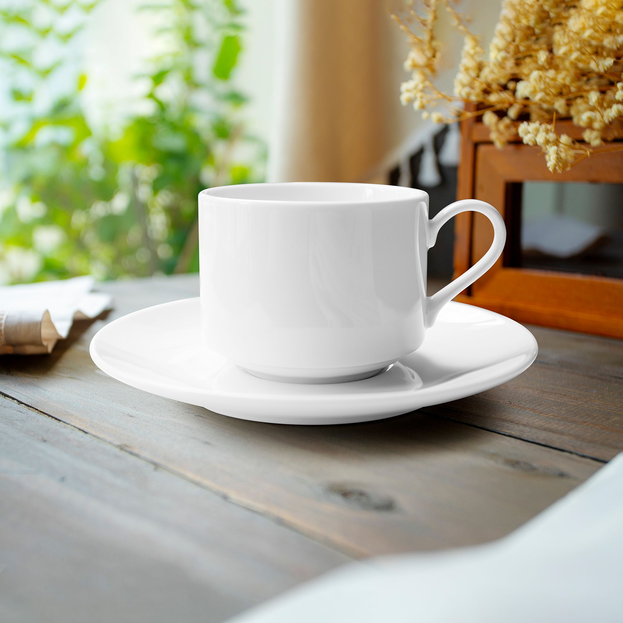 Chén trà (tách trà) Stackable 215ml kèm đĩa lót sứ trắng | Noritake Art Stage 1609L - T91166