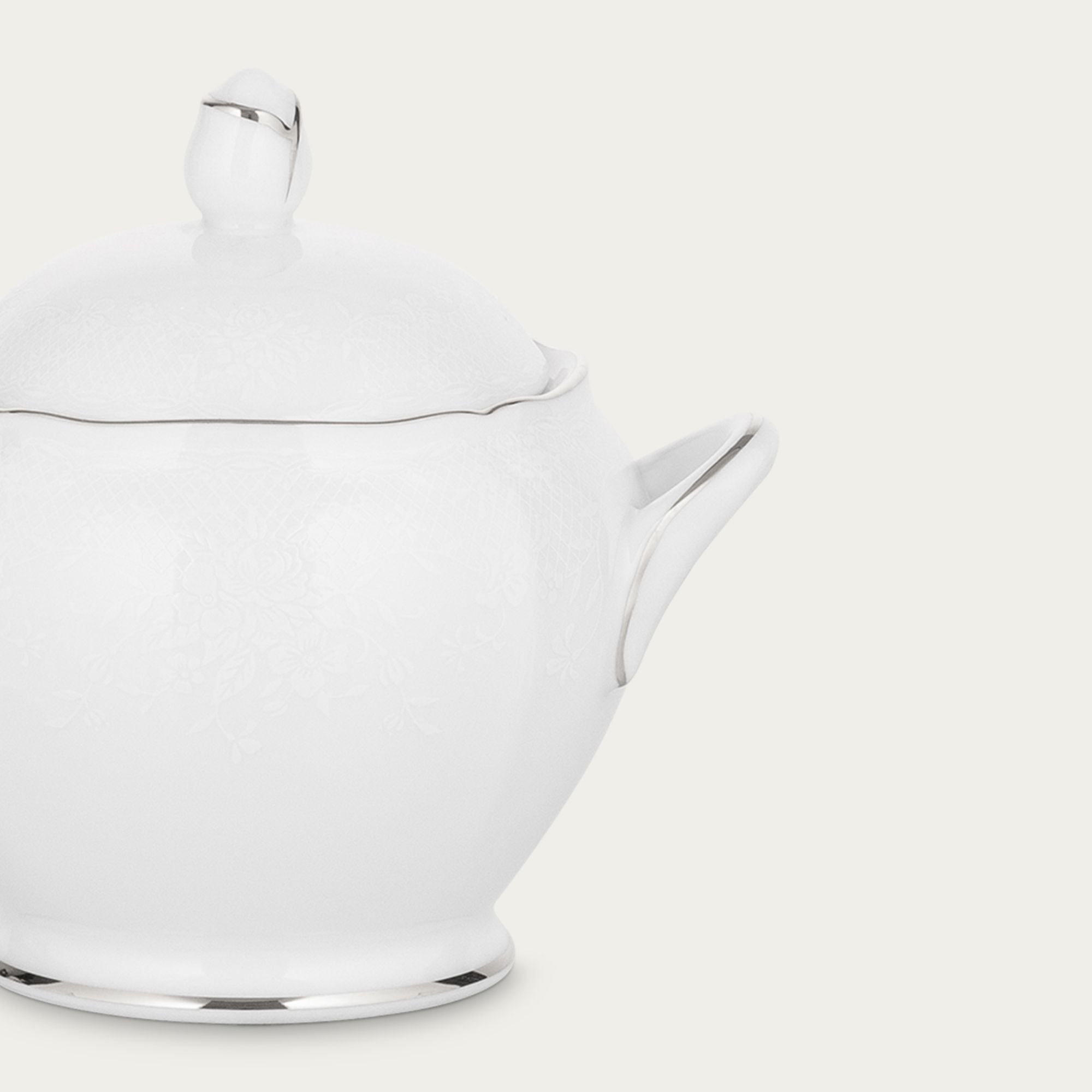 Bình (hũ) đường có nắp đậy dung tích 215ml sứ trắng | Noritake Princess Bouquet Platinum 1661L - 94427