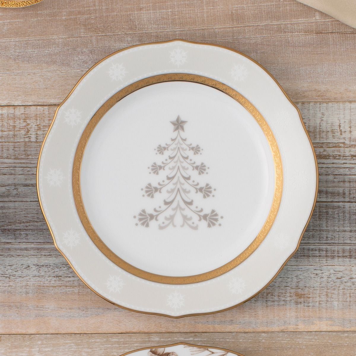 Đĩa tròn cỡ vừa (loại đặc biệt) 23cm phiên bản Giáng Sinh sứ trắng | Noritake Charlotta Holiday 1716-3L - 91310