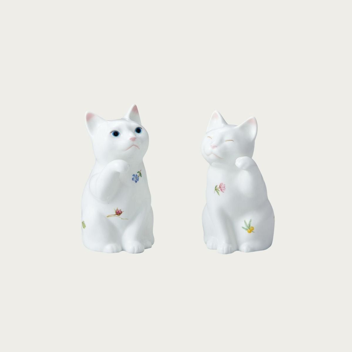 Tượng sứ cặp đôi mèo may mắn cao 12cm sứ xương cao cấp Nhật Bản | Noritake Fortune Cat AC4489 - P45523