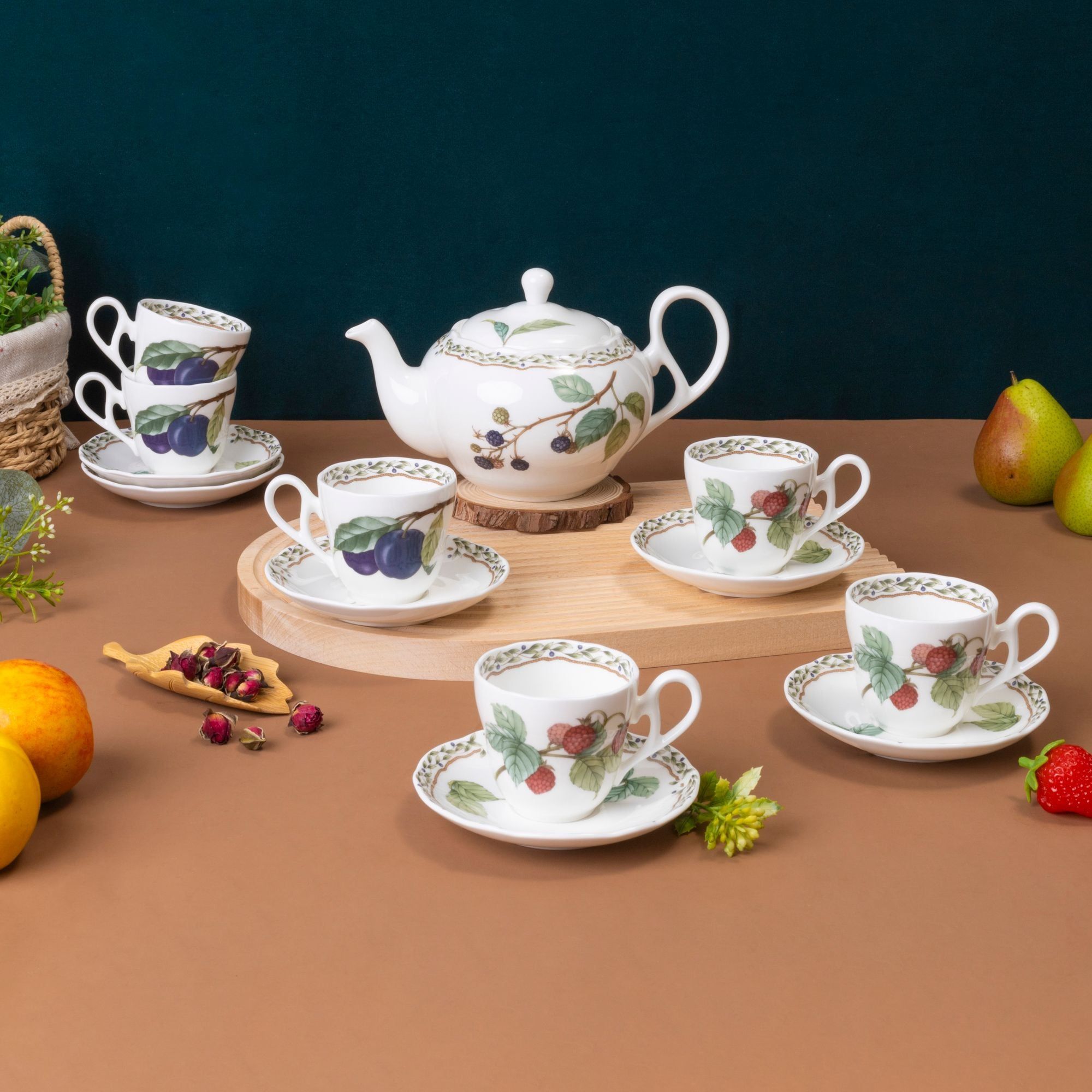 Bộ ấm chén uống trà nhỏ (ấm 600ml, chén 105ml) 13 món sứ xương | Noritake Orchard Garden 4911L - T014S