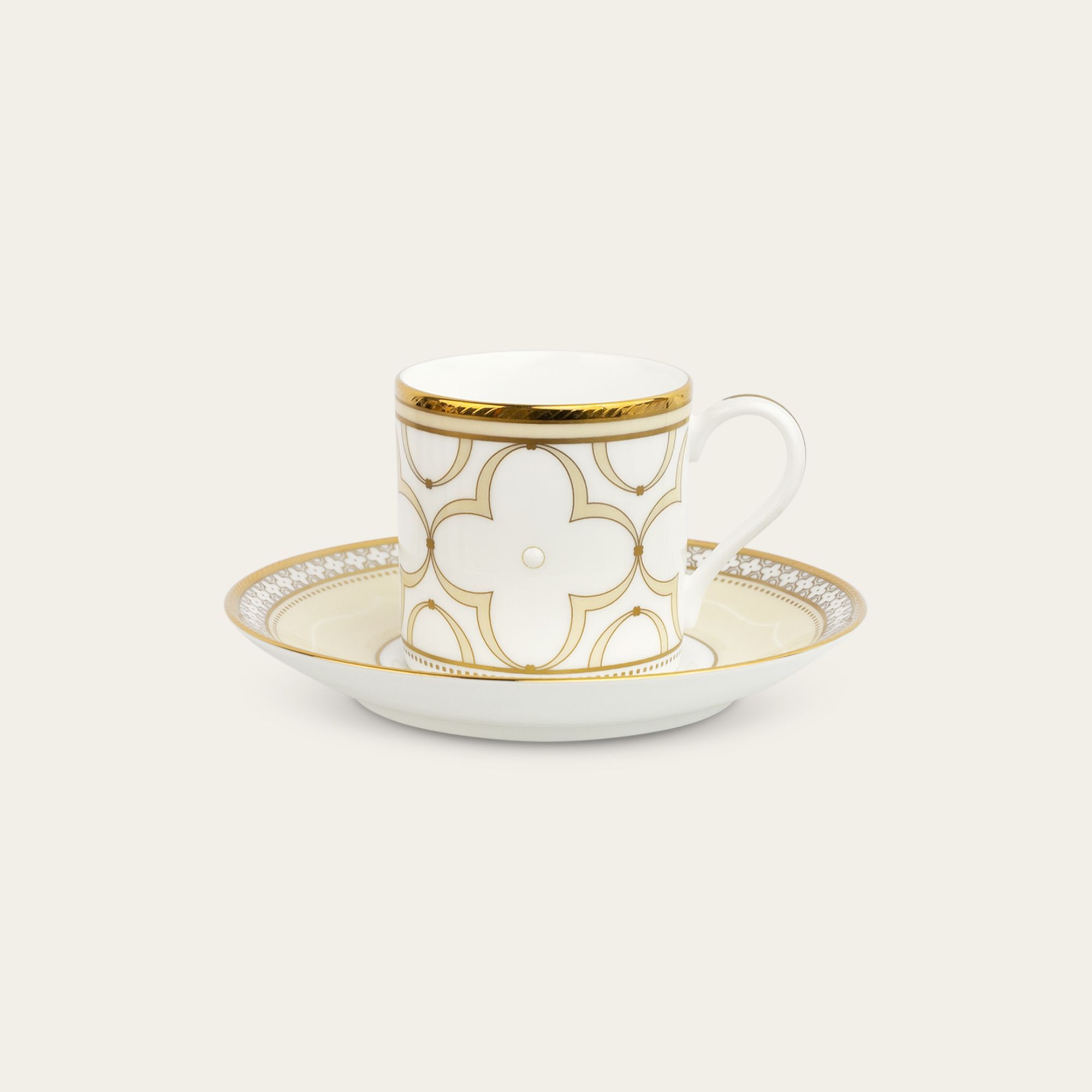 Chén trà (tách trà) nhỏ dung tích 90ml kèm đĩa lót sứ xương | Noritake Trefolio Gold 4945L - T97294