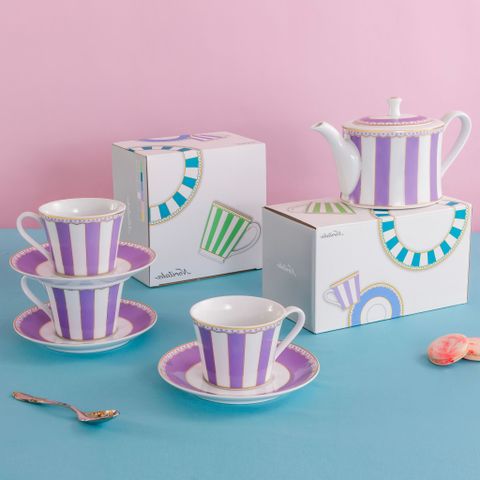  Bộ ấm chén uống trà (ấm 630ml, chén 250ml) 13 món sứ trắng (tím lavender) | Noritake CRNIVL Lavender M-248L - T014M 
