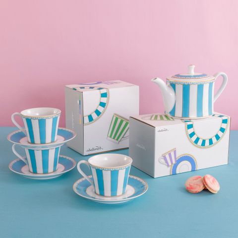  Bộ ấm chén uống trà (ấm 630ml, chén 250ml) 13 món sứ trắng (xanh dương pastel) | Noritake CRNIVL Light Blue M-253L - T014M 