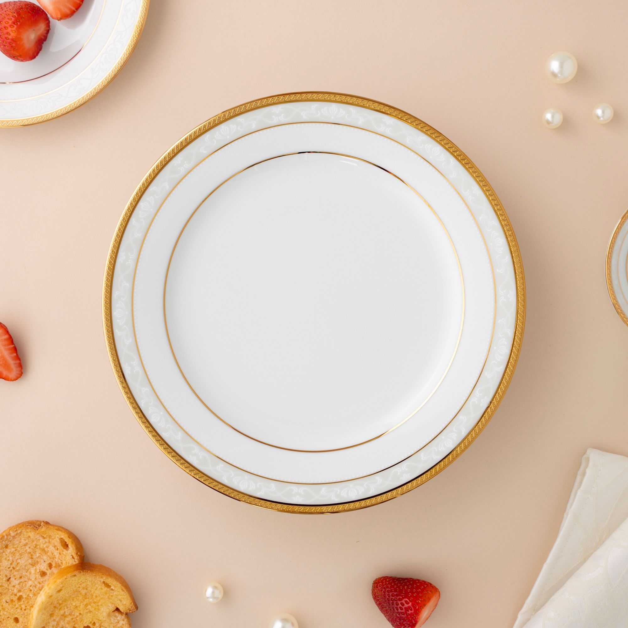Đĩa tròn cỡ vừa đường kính 21,1cm sứ trắng | Noritake Hampshire Gold 4335L - 91311