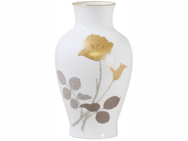 Bình hoa Okura "Hoa hồng vàng" cao 28cm, màu trắng | Okura Gold Rose 2016 - 20A
