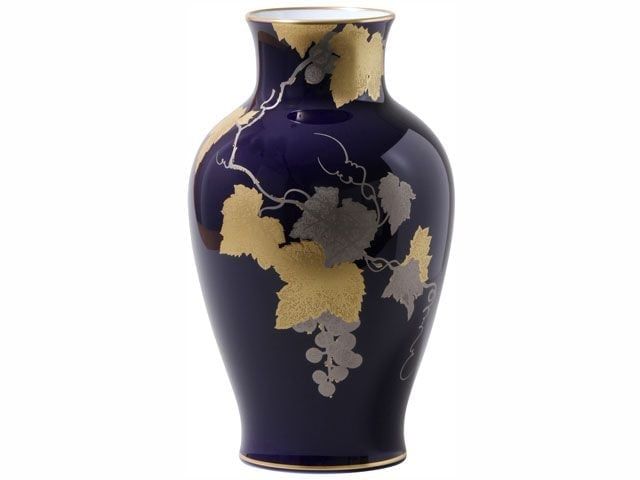 Bình hoa Okura "Nho vàng" cao 36cm, màu xanh coban | Okura Azure Gold Grape 9076 - 12A