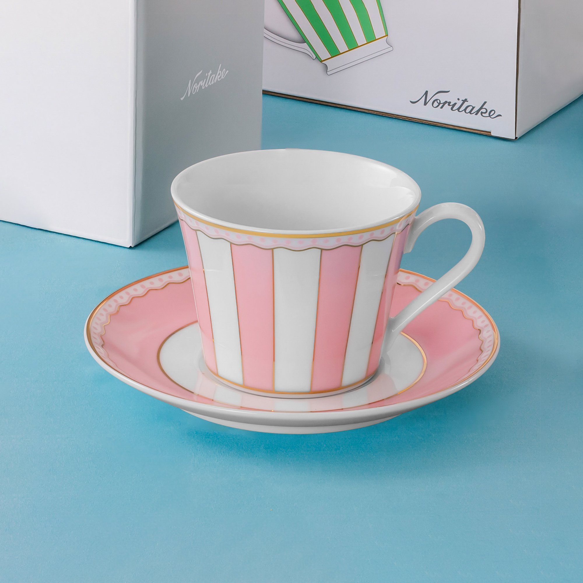 Chén trà (tách trà) 250ml (hồng pastel) kèm đĩa lót sứ trắng | Noritake CRNIVL Pink M-249L - T002B