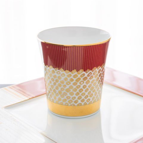 Cốc (ly) uống nước, uống trà (kanoko shibori - Đỏ) 350ml sứ trắng cao cấp Nhật Bản | Noritake Atehaka 1687-1J - T2181