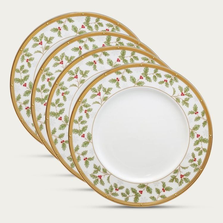 Bộ 4 đĩa tròn cỡ vừa ( loại đặc biệt Holiday ) đường kính 23,4cm | Noritake Rochelle Gold 4796-2L - F004UA