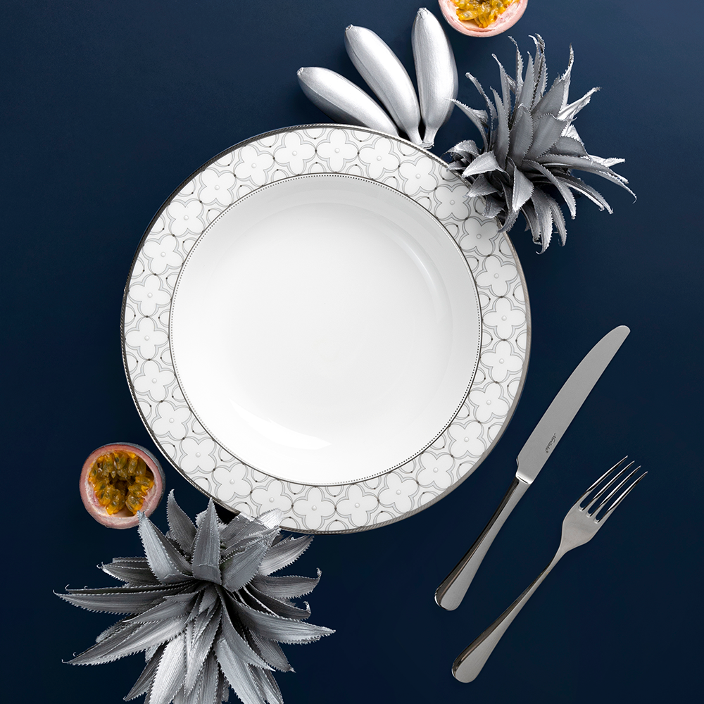 Đĩa sâu lòng 21,4cm dung tích 300ml sứ xương | Noritake Trefolio Platinum 4957L - 97207