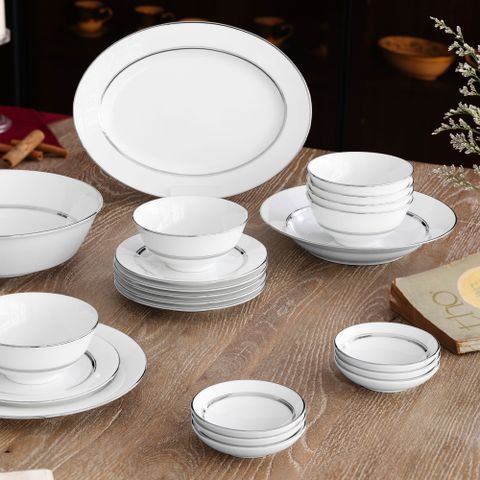  Bộ bát đĩa ăn châu Á cơ bản 22 món (cho 6 người) sứ trắng | Noritake Galaxy L554L - D022AB 