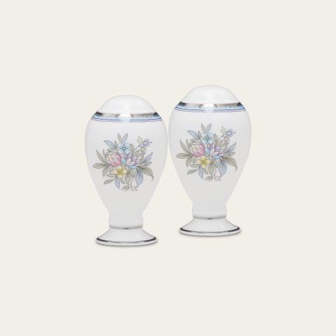  Bộ lọ đựng tiêu (2 lỗ) và muối (4 lỗ) cao 9,7cm sứ xương | Noritake Jardin Fleuri 4910L - 507710A 