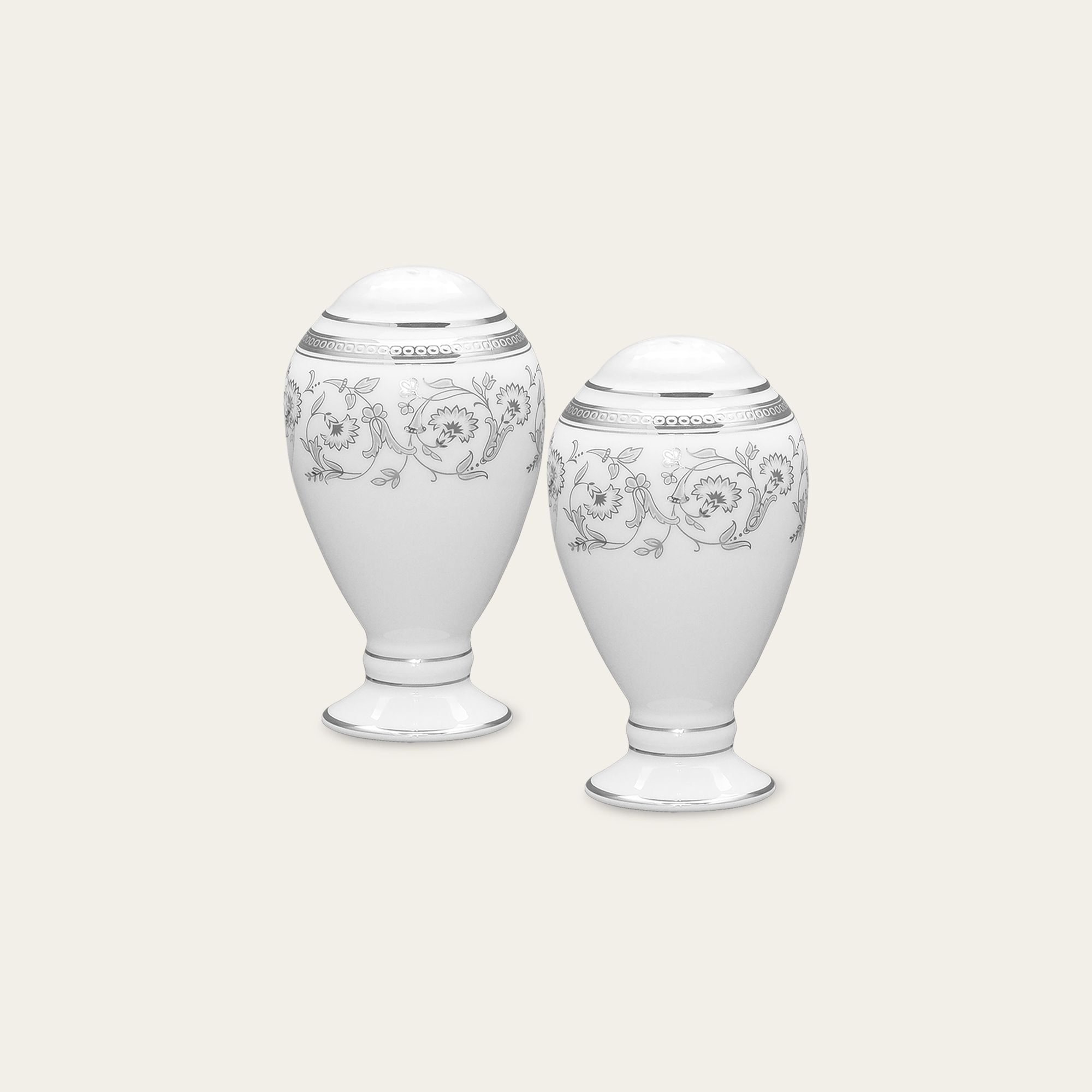 Bộ lọ đựng tiêu (2 lỗ) và muối (4 lỗ) cao 9,7cm sứ xương | Noritake Summit Platinum 4919L - 507710A