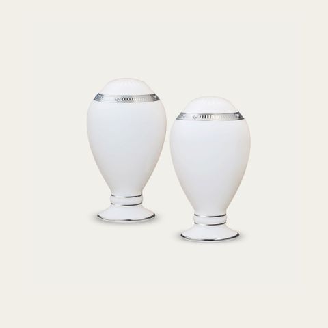  Bộ lọ đựng tiêu (2 lỗ) và muối (4 lỗ) cao 9,7cm sứ xương | Noritake Rochelle Platinum 4795L - 507710A 