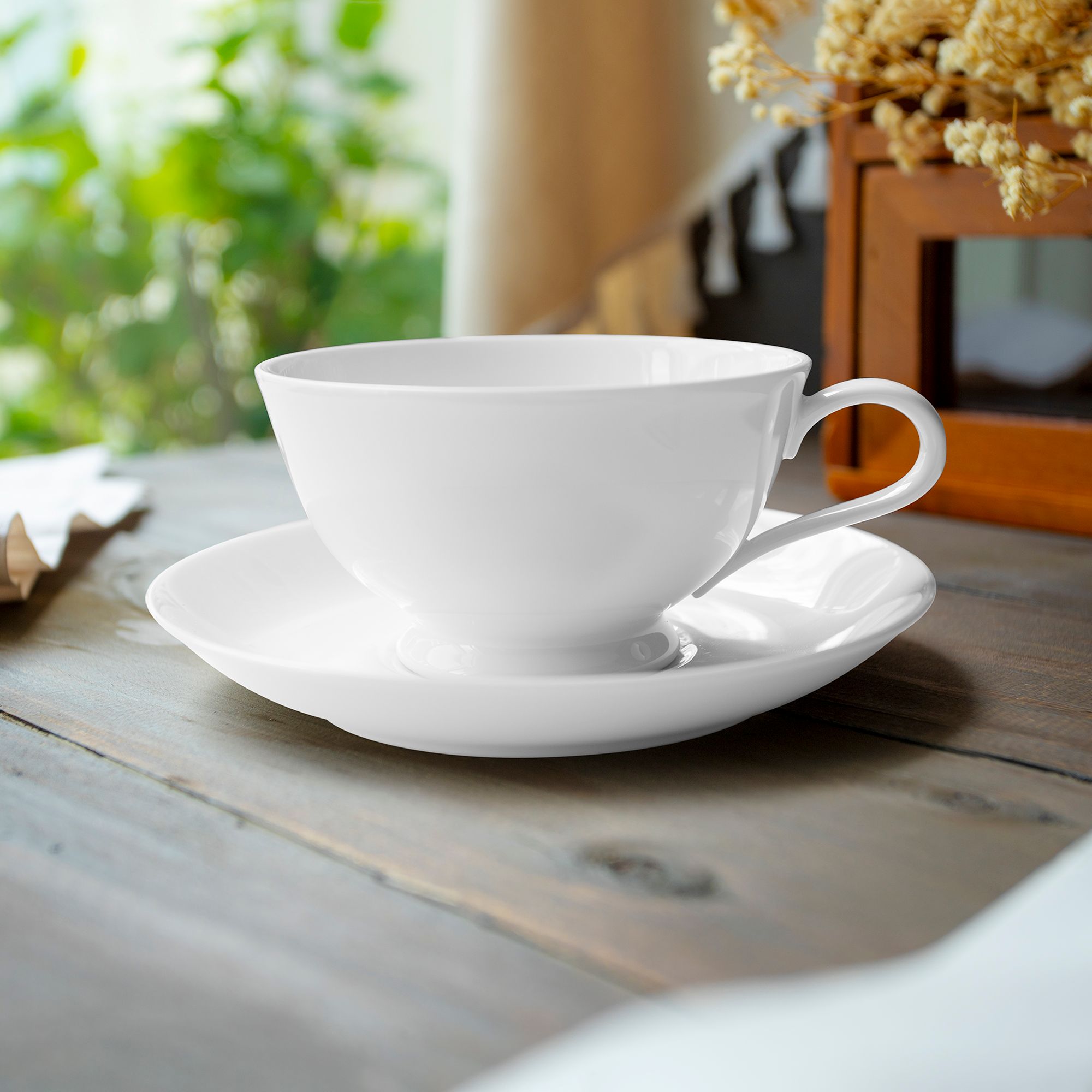 Chén trà (tách trà) dáng loe 200ml kèm đĩa lót sứ trắng | Noritake Art Stage 3-336L - T91389