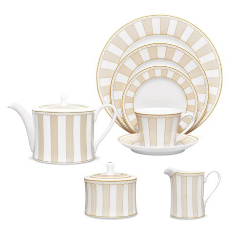  Bộ ấm chén uống trà (ấm 1.075ml, chén 250ml) 18 món sứ trắng | Noritake Carnivale Champagne M-619L - T020AA 